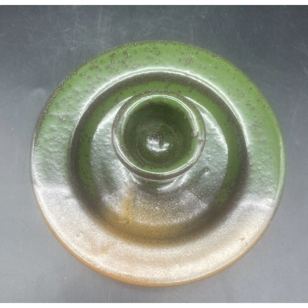 Studio Art Pottery Green Brown Orange‎ Glazed Candle Stick Holder Signed 6